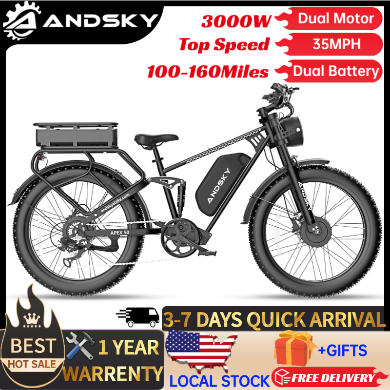 High Torque Brushless Mid Motor Kit - ANDSKY Apex50 AWD電動自転車 3000Wデュアルモーター 52V/48V 25Ah着脱式デュアルバッテリー